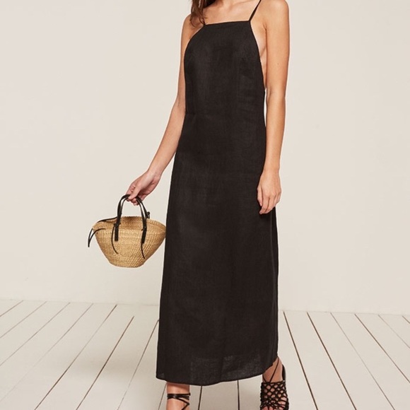reformation black linen dress